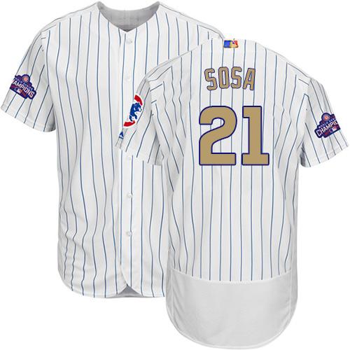 Cubs #21 Sammy Sosa White(Blue Strip) Flexbase Authentic Gold Program Stitched MLB Jersey